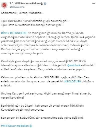 SOLOTÜRK pilotlarından gösteriyi izlemek için Iğdır’dan gelen 4 yaşındaki Can’a özel karşılama
