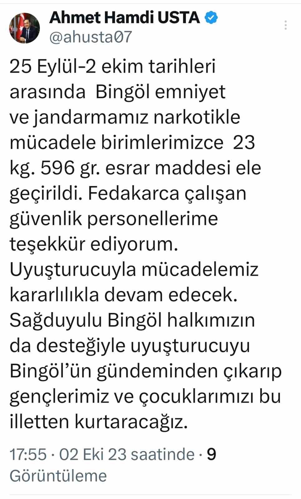 Bingöl’de 23 kilogram uyuşturucu ele geçirildi