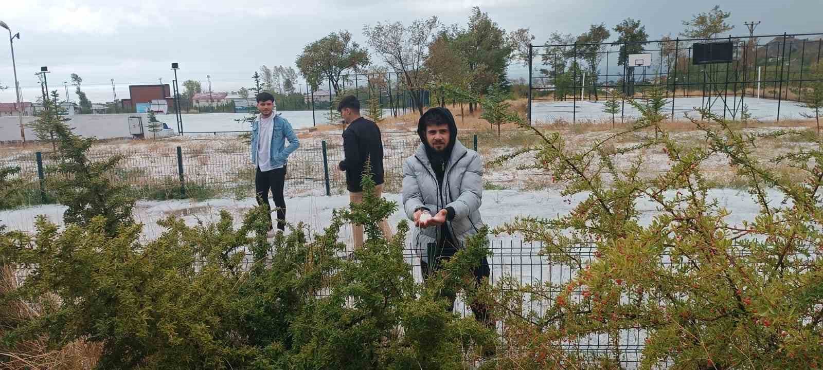 Adilcevaz’da dolu yağışı çevreyi beyaza bürüdü