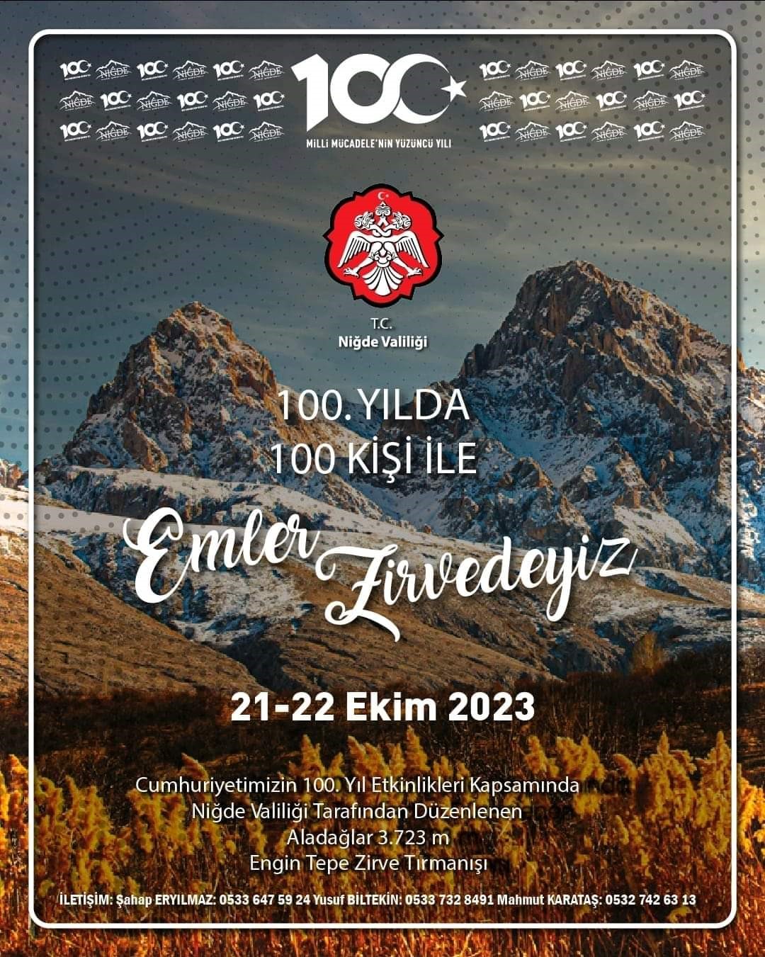 Cumhuriyetin 100. yılında 100 kişi ile zirve tırmanışı yapılacak