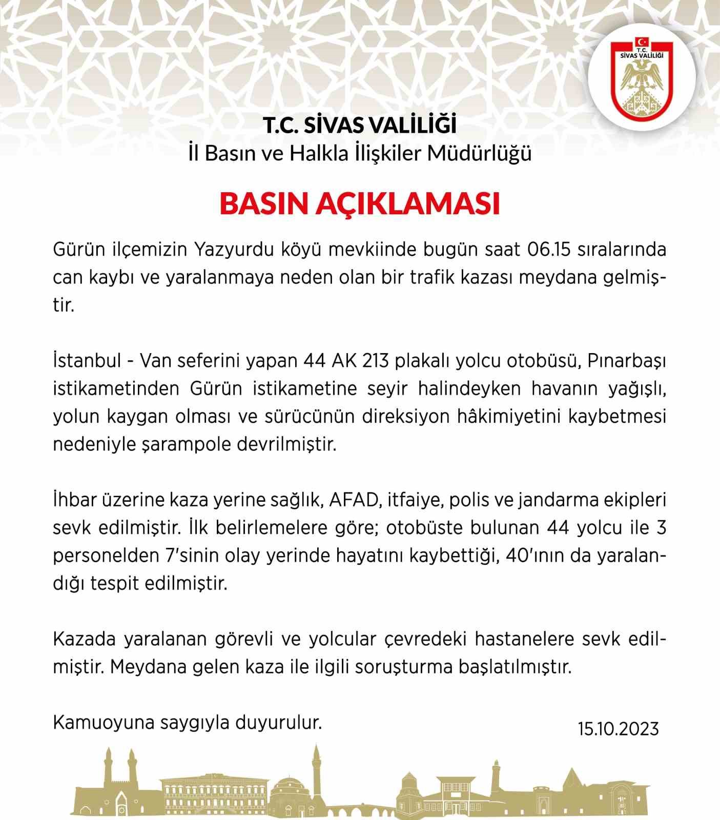 Valilik açıkladı: 7 ölü, 40 yaralı