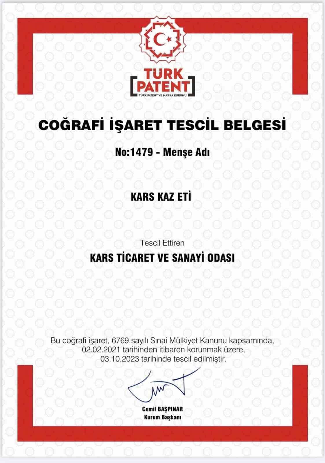 Kars kaz eti coğrafi işaret tescilini aldı
