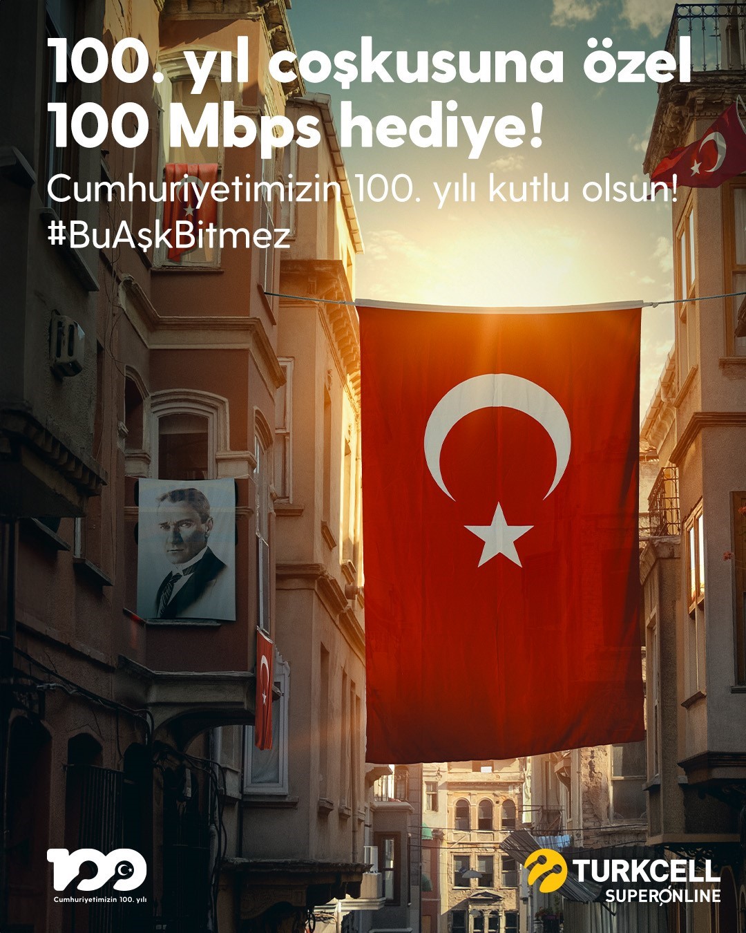 Turkcell&rsquo;liler Cumhuriyet&rsquo;in 100. Yılı&rsquo;nı 100 Mbps fiber internetle kutladı
