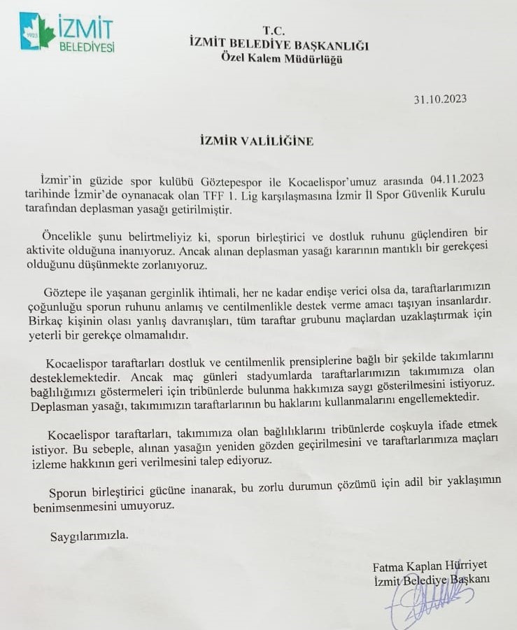 Başkan Hürriyet, deplasman yasağına ilişkin talepte bulundu