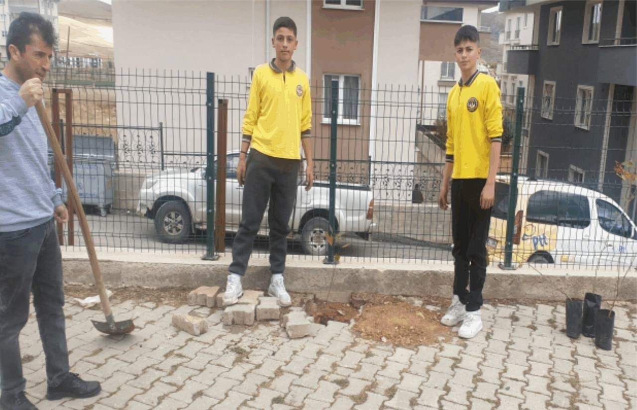 Öğrenciler okul bahçesine Türkiye Yüzyılı için 100 çınar ağacı diktiler
