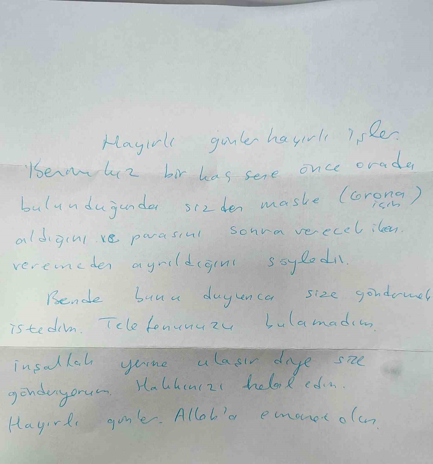 Vermeyi unuttuğu maske parasını babası 2 yıl sonra mektupla gönderdi