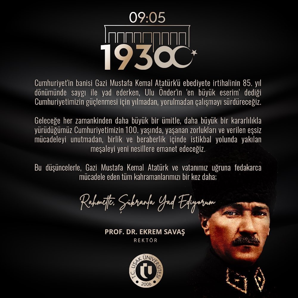 U&Uuml; Rekt&ouml;r&uuml; Savaş&rsquo;ın 10 Kasım mesajı
