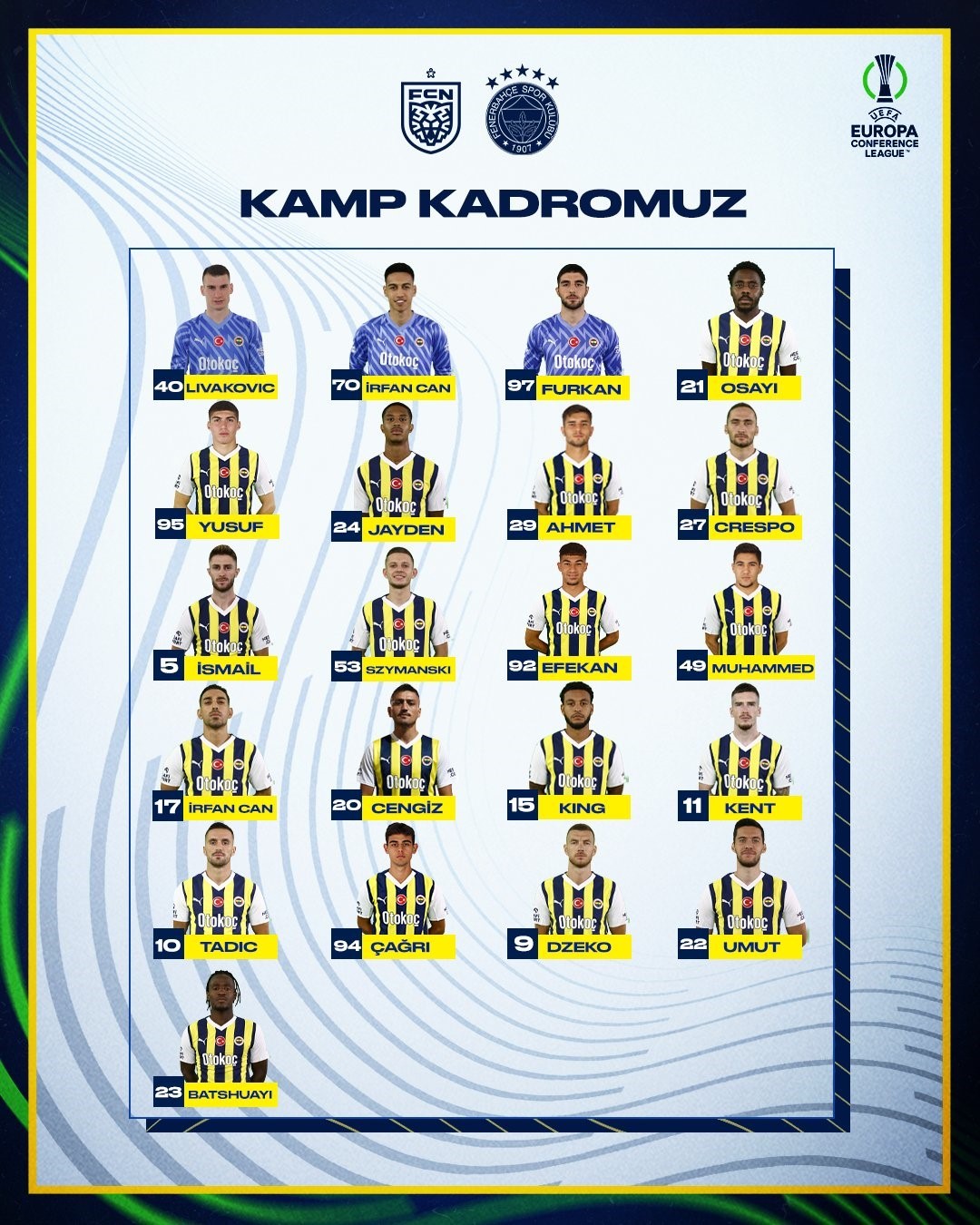 Fenerbahçe’nin Nordsjaelland maçı kamp kadrosu açıklandı
