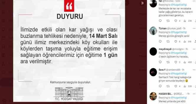 Yozgat’ta öğrencilerin ’kar tatili’ mesajları gülümsetti