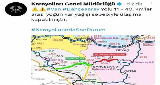 VanBahçesaray Yolu Ulaşıma Kapatıldı Van