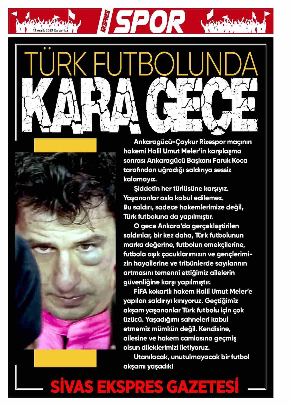 Sivas’ta yerel gazeteler, spor sayfalarını kararttı!