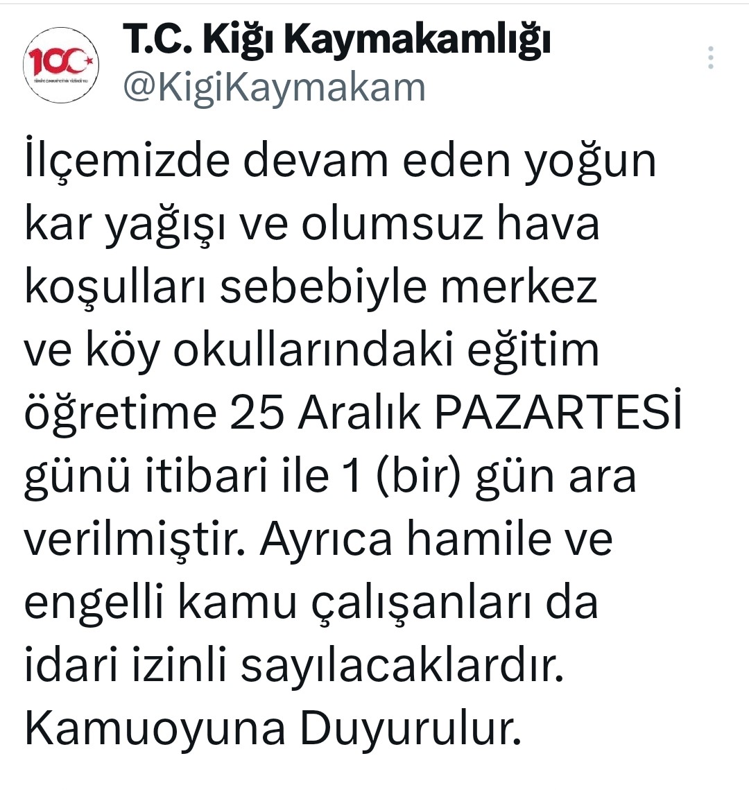 Bingöl’ün 4 ilçesinde taşımalı eğitime ara verildi