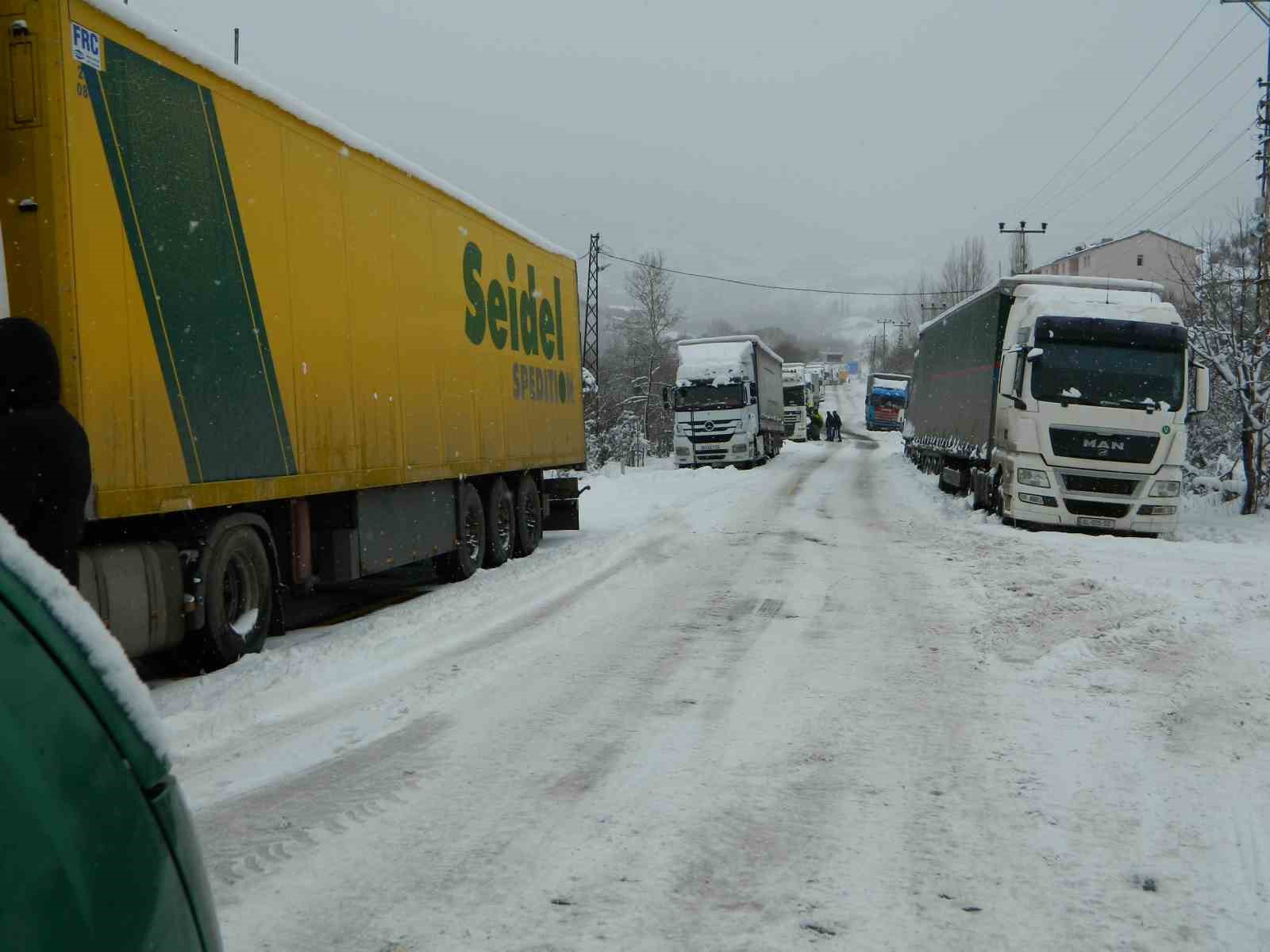 Tır s&uuml;r&uuml;c&uuml;leri Posof&rsquo;ta mahsur kaldı
