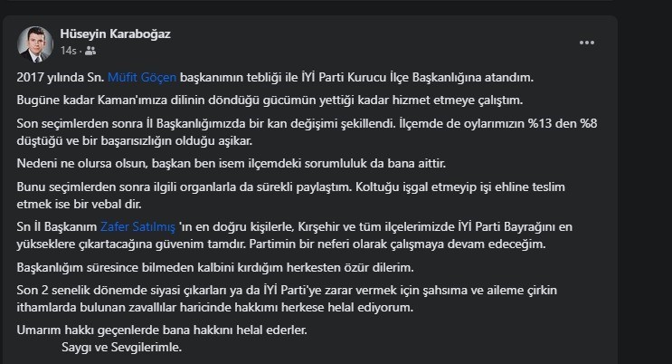 İYİ Partili isim, başarısızlığı gerekçe gösterip istifa etti
