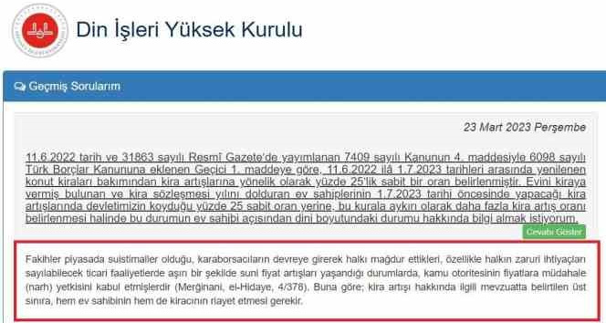 Trabzonlu kira artışı ile ilgili Din İşleri Yüksek Kurulu’na fetva başvurusunda bulundu, kurul cevabını siteden duyurdu