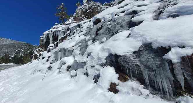 Gümüşhane’de bahar ayında buzdan şelaleler