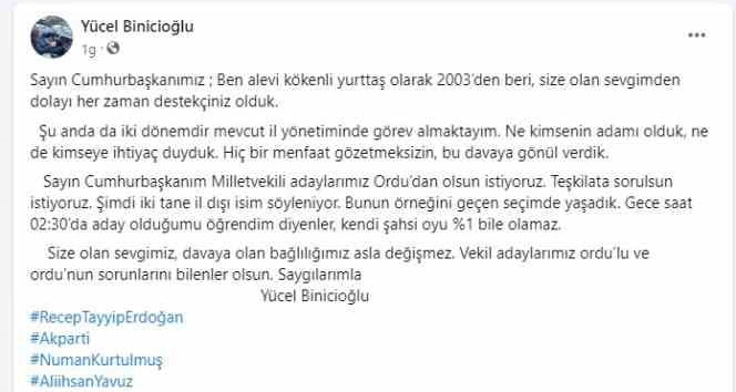 Ordu AK Parti’de istifa