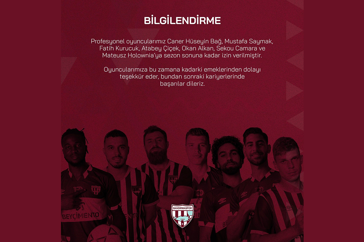 Bandırmaspor&#039;da, 7 futbolcu kadro dışı