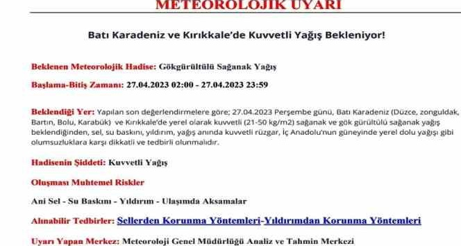 Meteoroloji’den Zonguldak için uyarı