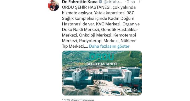 Bakan Koca’dan Ordu Şehir Hastanesi açıklaması