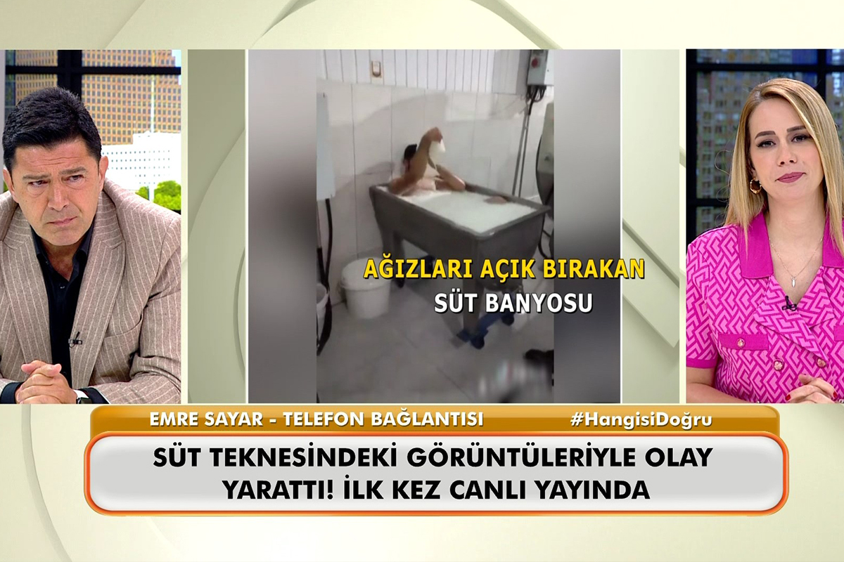 Süt banyosu yapan işçi canlı yayında açıklama yaptı
