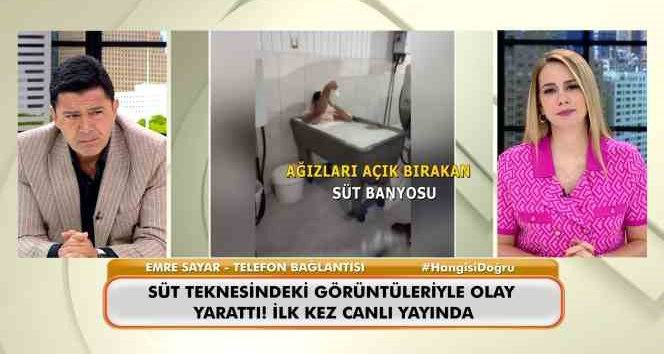 Süt banyosu yapan işçi canlı yayında açıklama yaptı