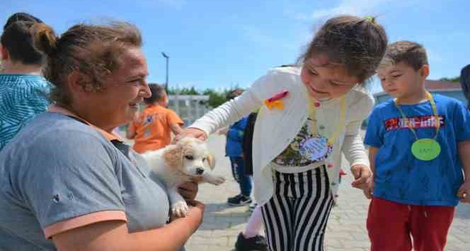 Lapseki’de Anaokulu öğrencileri hayvan barınağını gezdi