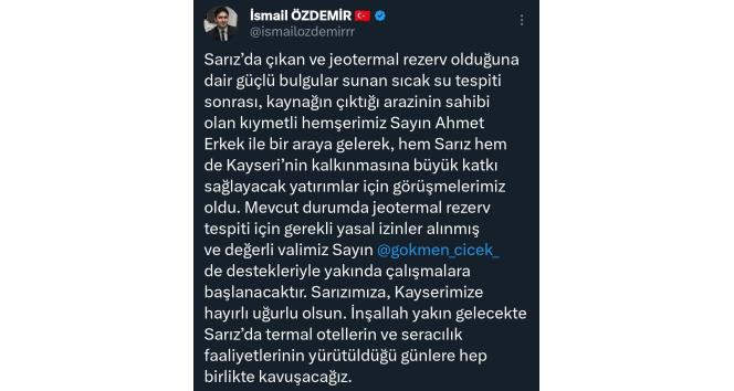 Özdemir’den Sarız’a ’jeotermal’ müjdesi