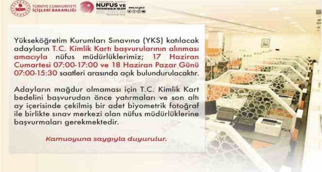 Uşak Nüfus Müdürlüğü YKS adayları için açık olacak