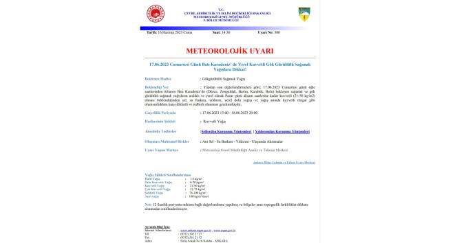 Meteoroloji yağış uyarısı verdi