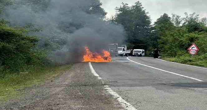 Park halindeki hafif ticari araçta yangın
