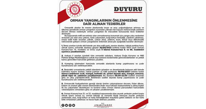 Ankara’da ormanlık alanlara girişler 30 Eylül’e kadar yasaklandı