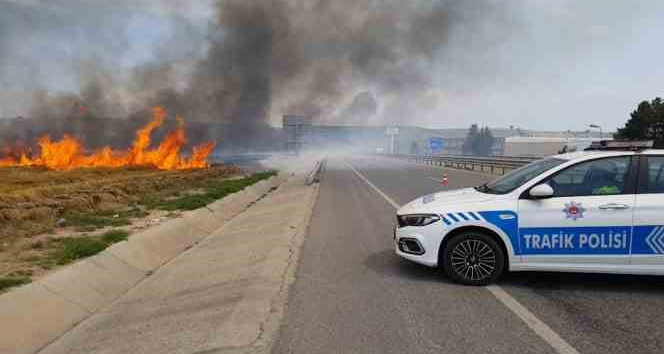 Anız yangını buğday tarlasına sıçradı: İstanbul-Edirne yolu trafiğe kapandı