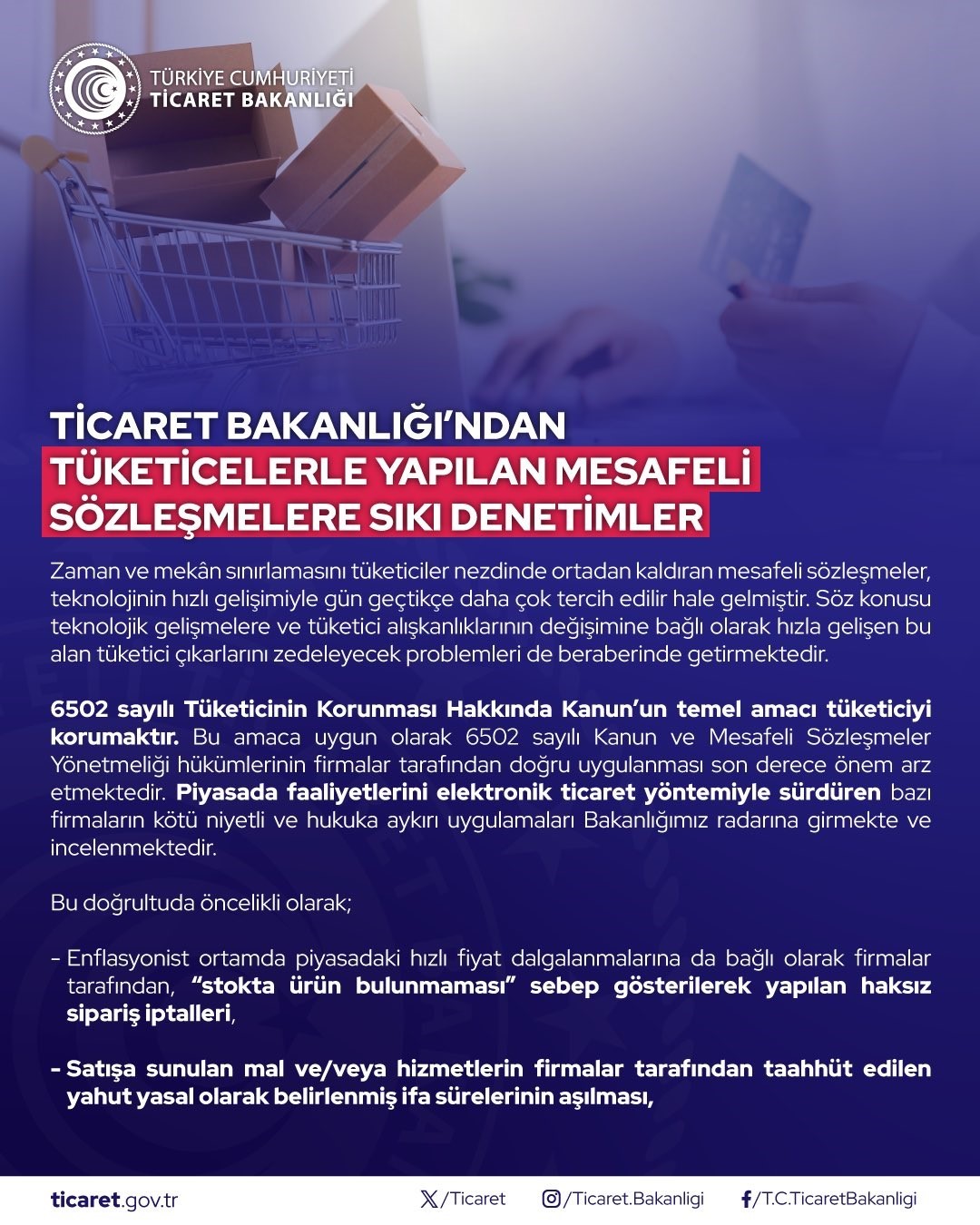 Ticaret Bakanlığınca e-ticaret sektöründeki 58 firmaya 86,2 milyon lira ceza kesildi