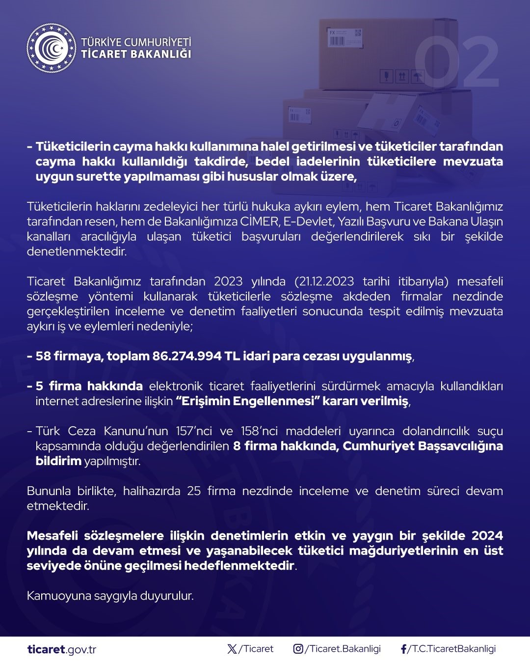 Ticaret Bakanlnca e-ticaret sektrndeki 58 firmaya 86,2 milyon lira ceza kesildi
