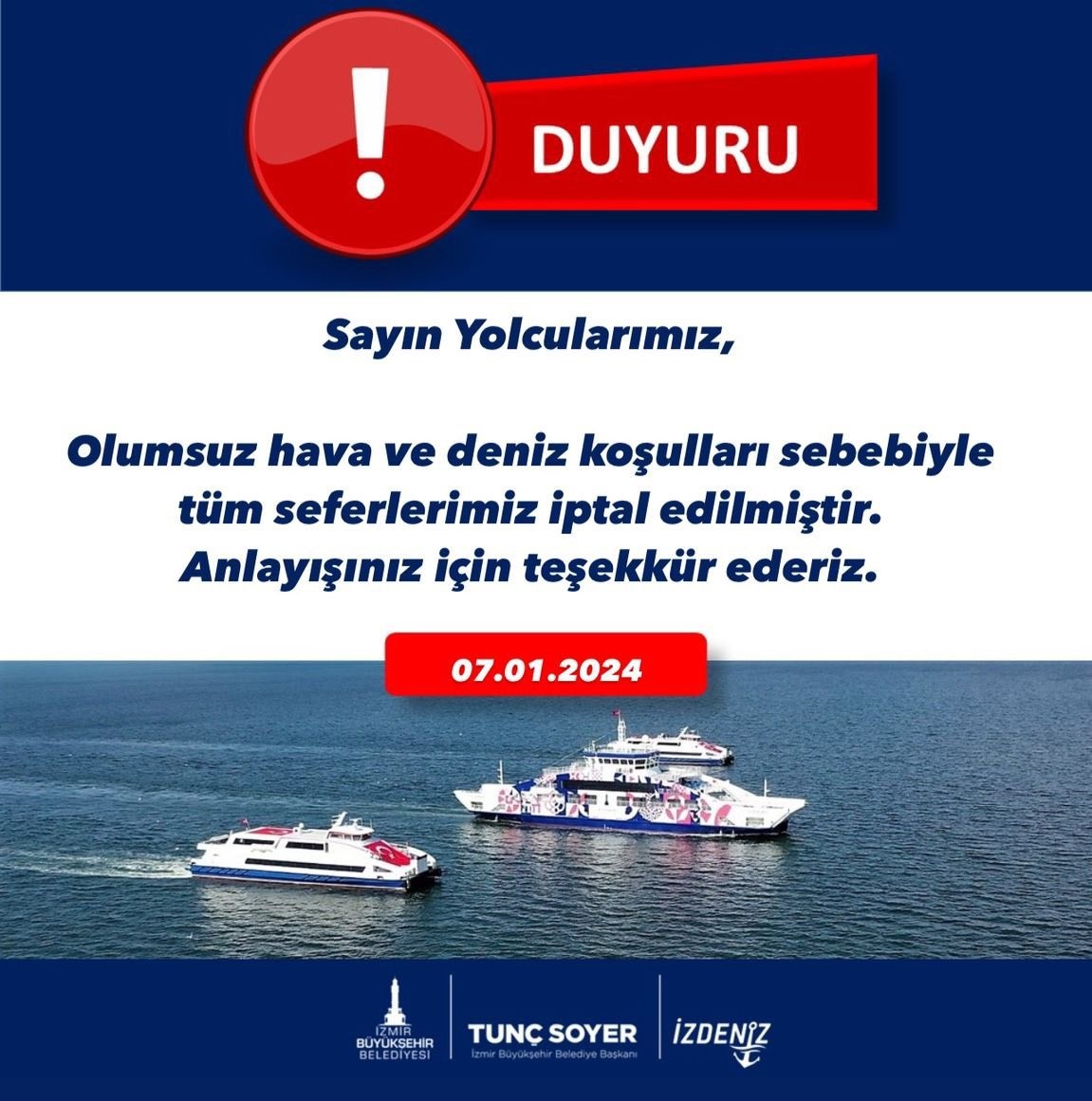 İzmir’de deniz ulaşımına fırtına engeli
