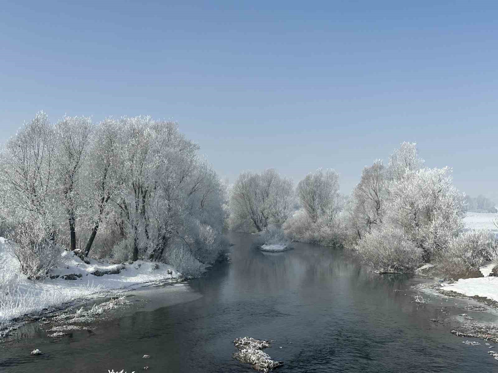 Yüksekova’da ağaçlar kırağı tuttu