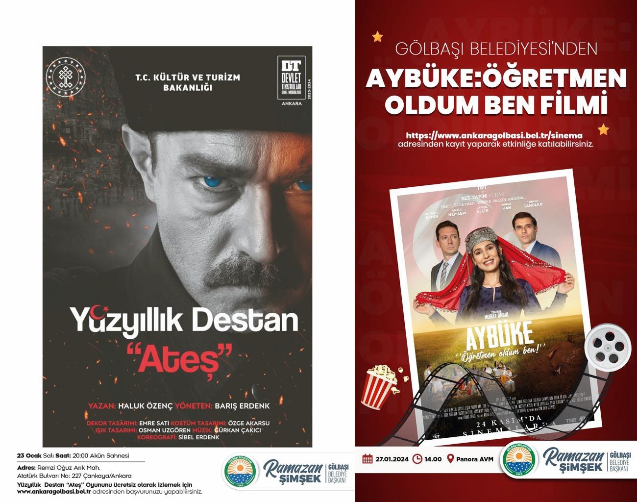 Gölbaşı Belediyesi’nden ücretsiz sinema ve tiyatro etkinlikleri