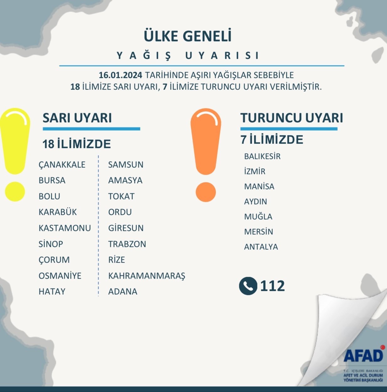 Bakan Yerlikaya’dan 7 il için turuncu, 18 il için sarı kodlu uyarı
