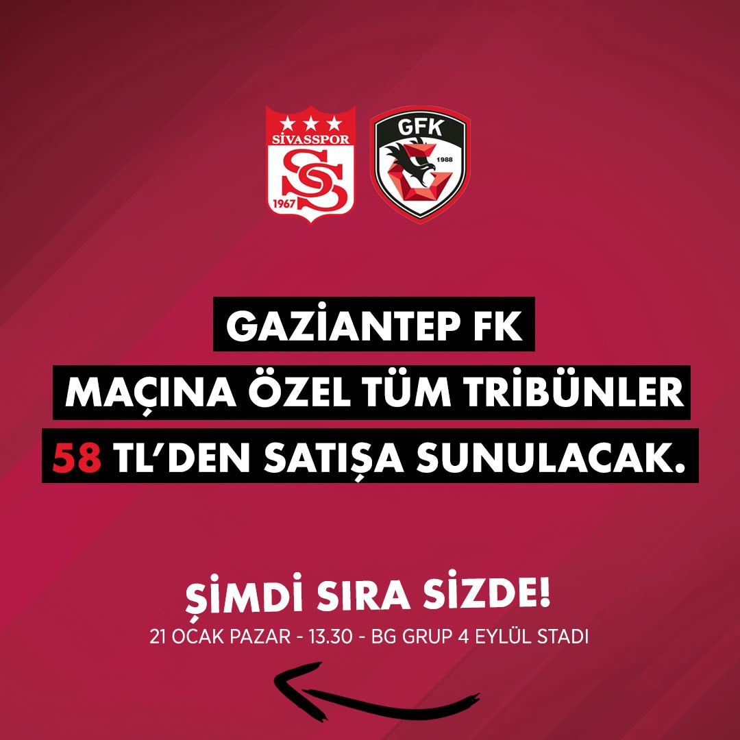 Sivasspor-Gaziantep FK maçının biletleri 58 TL’den satışa sunulacak
