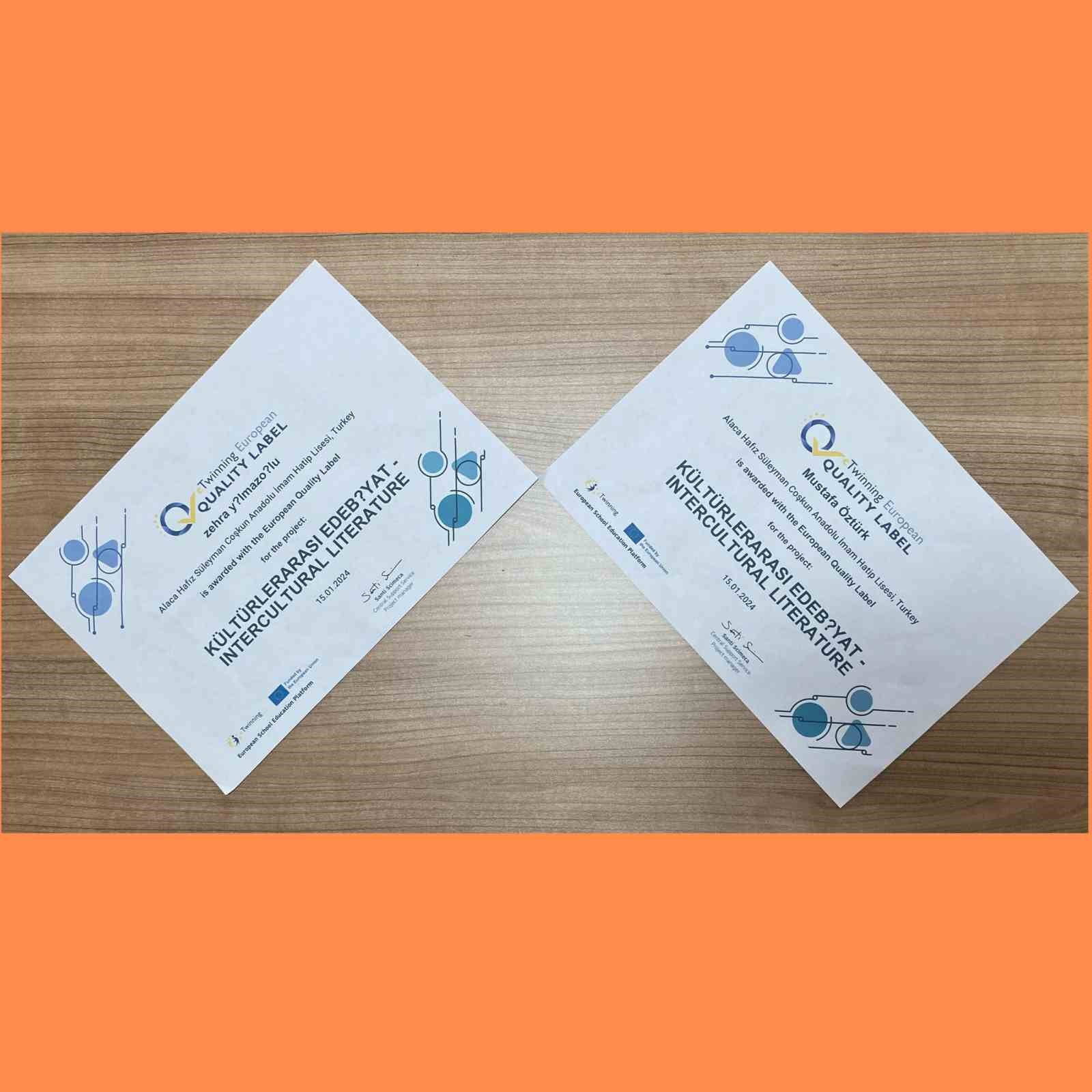 Hafız Süleyman Coşkun Anadolu İmam Hatip Lisesine 2 Avrupa kalite etiketi