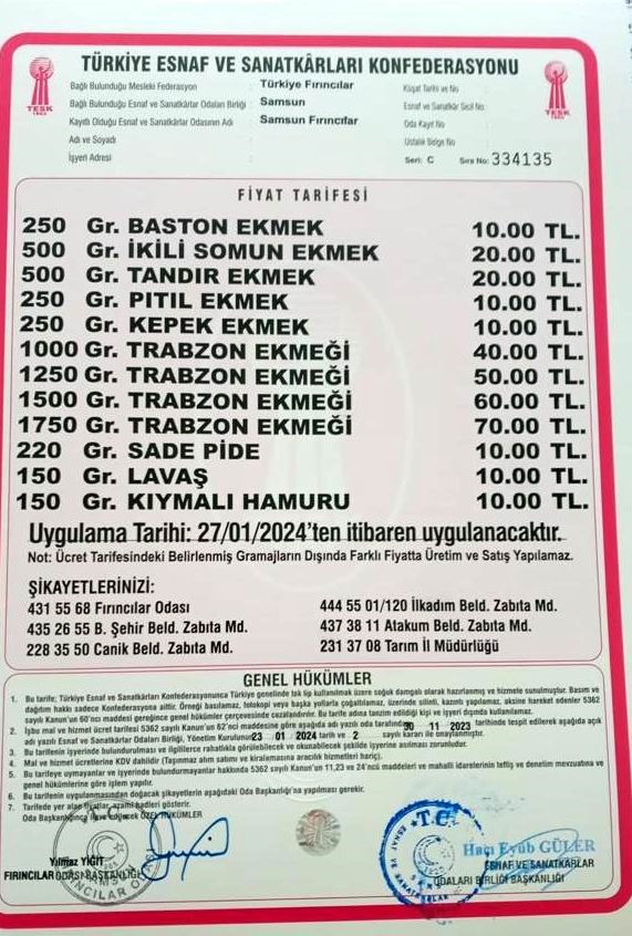 Samsun’da ekmek 10 TL oldu