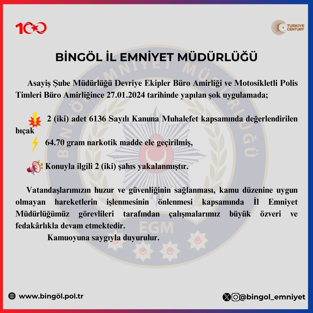 Bingöl’de şok uygulaması: 2 gözaltı