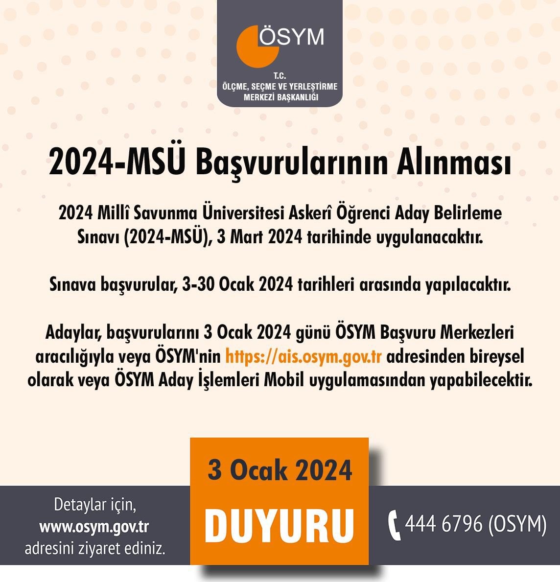 MSÜ Askeri Öğrenci Aday Belirleme Sınavı başvuruları için son gün
