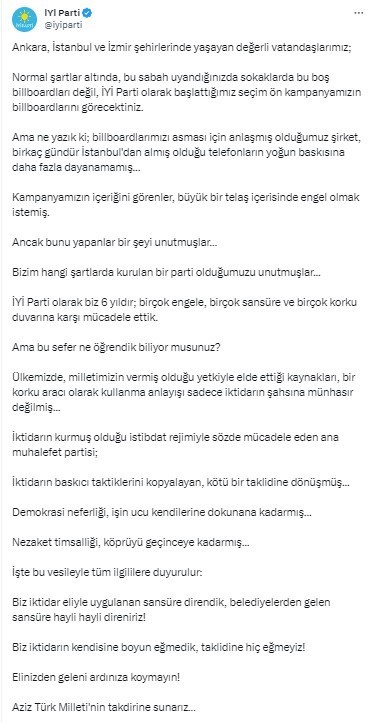 İYİ Parti’ye CHP’li 3 büyükşehir belediyesinden ’billboard engeli’