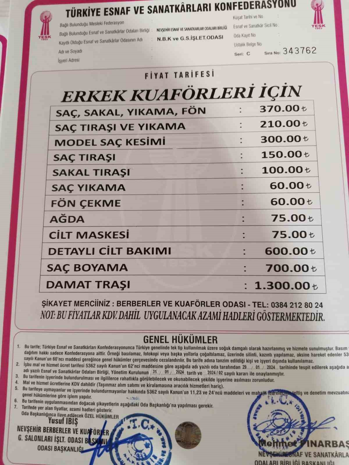 Kuaf&ouml;r &uuml;cretleri zamlandı
