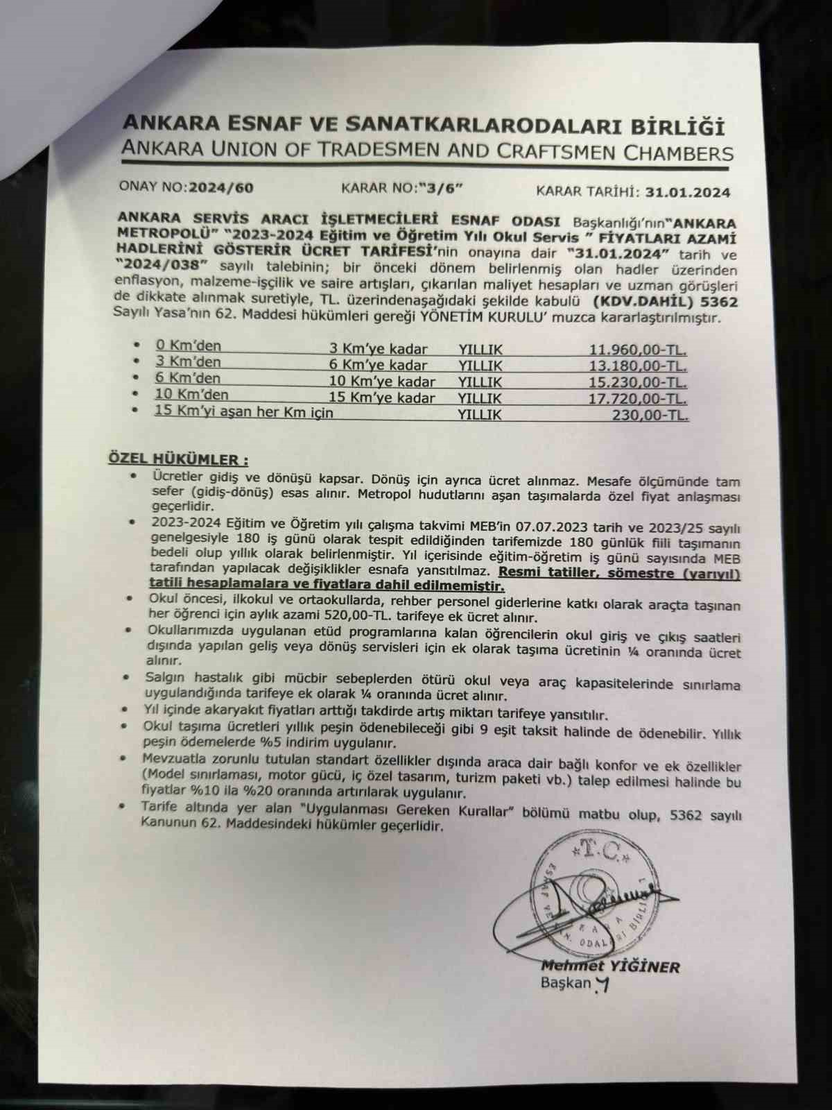 Ankara’da okul servis ücretleri belirlendi, en kısa mesafe 11 bin 960 TL oldu