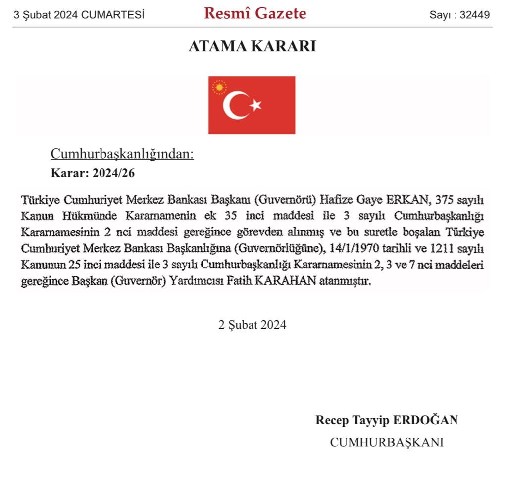 Merkez Bankas Bakanlna Fatih Karahan atand