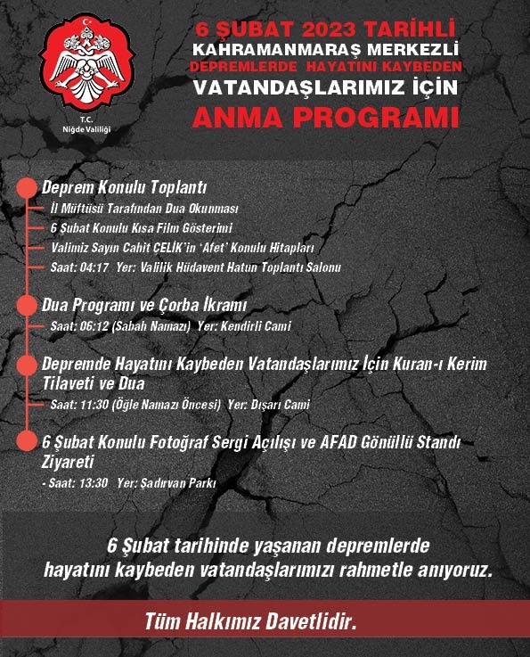 Niğde’de 6 Şubat’ta hayatını kaybedenler için anma programı