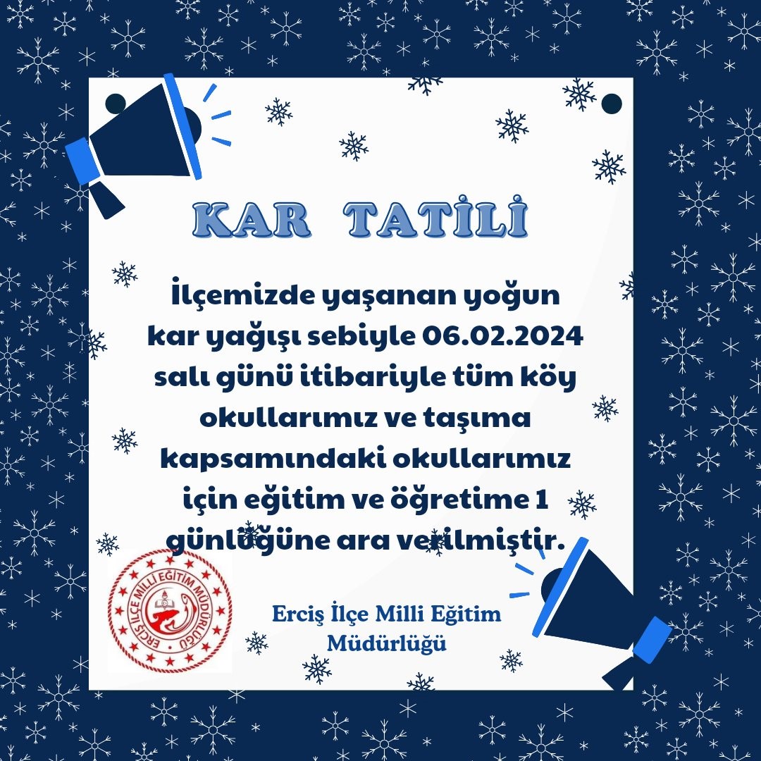 Erciş’te eğitime kar tatili